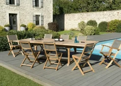 SUMMER Salons De Jardin·Ensemble Repas|Salon de Jardin Teck Table extensible 200/300 + 6 chaises pliantes 2 fauteuils pliants ref. 30020853