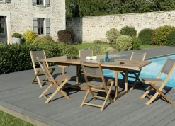 SUMMER Salons De Jardin·Ensemble Repas|Salon de Jardin Teck Table extensible 180/240 + 6 chaises pliantes ref. 30020845
