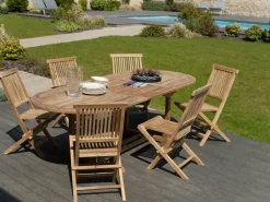 SUMMER Salons De Jardin·Ensemble Repas|Salon de jardin Teck table ovale 180x100cm 6 chaises