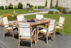 SUMMER Salons De Jardin·Ensemble Repas|Salon de jardin Teck textile table 180cm 6 fauteuils