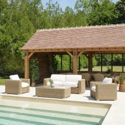 MANY Salons De Jardin·Salons Détente|Salon détente 5 places résine tressée taupe