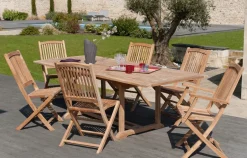 SUMMER Salons De Jardin·Ensemble Repas|Salon jardin Teck table 180x100cm 2 faut. 4 chaises