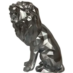Objets Décoration·Figurines / Statues|Sculpture moderne de lion rugissant couleur argent