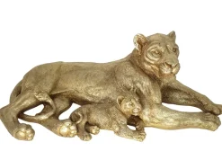 Objets Décoration·Figurines / Statues|Sculpture moderne lionne et lionceau couleur dorée