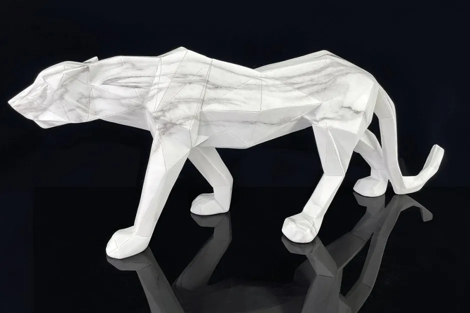 Objets Décoration·Figurines / Statues|Sculpture moderne panthère blanche effet marbre 68 cm