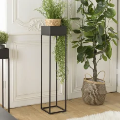 CORUMBA Sellettes En Métal|Tables D'Appoint En Métal|Sellette porte-plante bois-métal noir 80 cm
