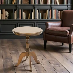 Maori Sellettes En Métal|Tables D'Appoint Rondes|Sellette ronde Hévéa 1 tiroir, double plateaux D54xH65cm / TRADITION