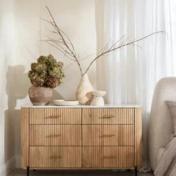 MASSA Meubles De Rangement·Semainiers|Semainier en bois de manguier et marbre 5 tiroirs