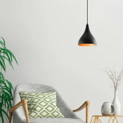 SILE Suspensions / Lustres|Suspension de cuisine noire mate – intérieur cuivré