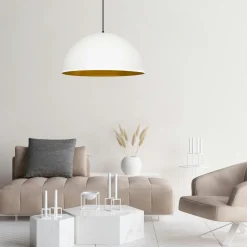 SILE Suspensions / Lustres|Suspension de table blanche dôme intérieur doré Ø60 cm