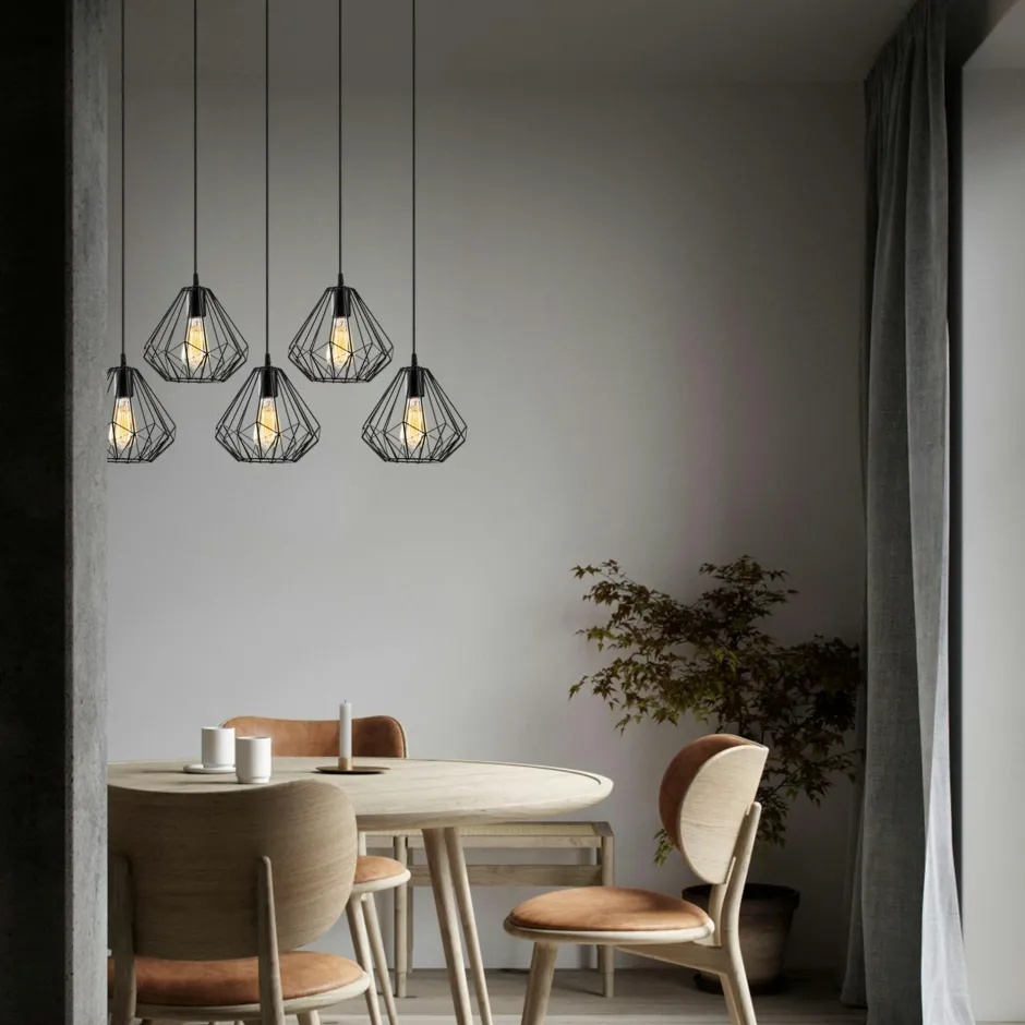 ERZIN Suspensions / Lustres|Suspension de table noire design diamant 5 abat-jour