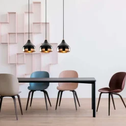 SILE Suspensions / Lustres|Suspension de table noire et cuivre, 3 abat-jour