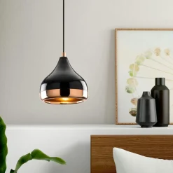 SILE Suspensions / Lustres|Suspension de table noire et cuivre, 3 abat-jour