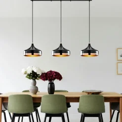 SILE Suspensions / Lustres|Suspension de table noire & cuivre, 3 abat-jour évasés