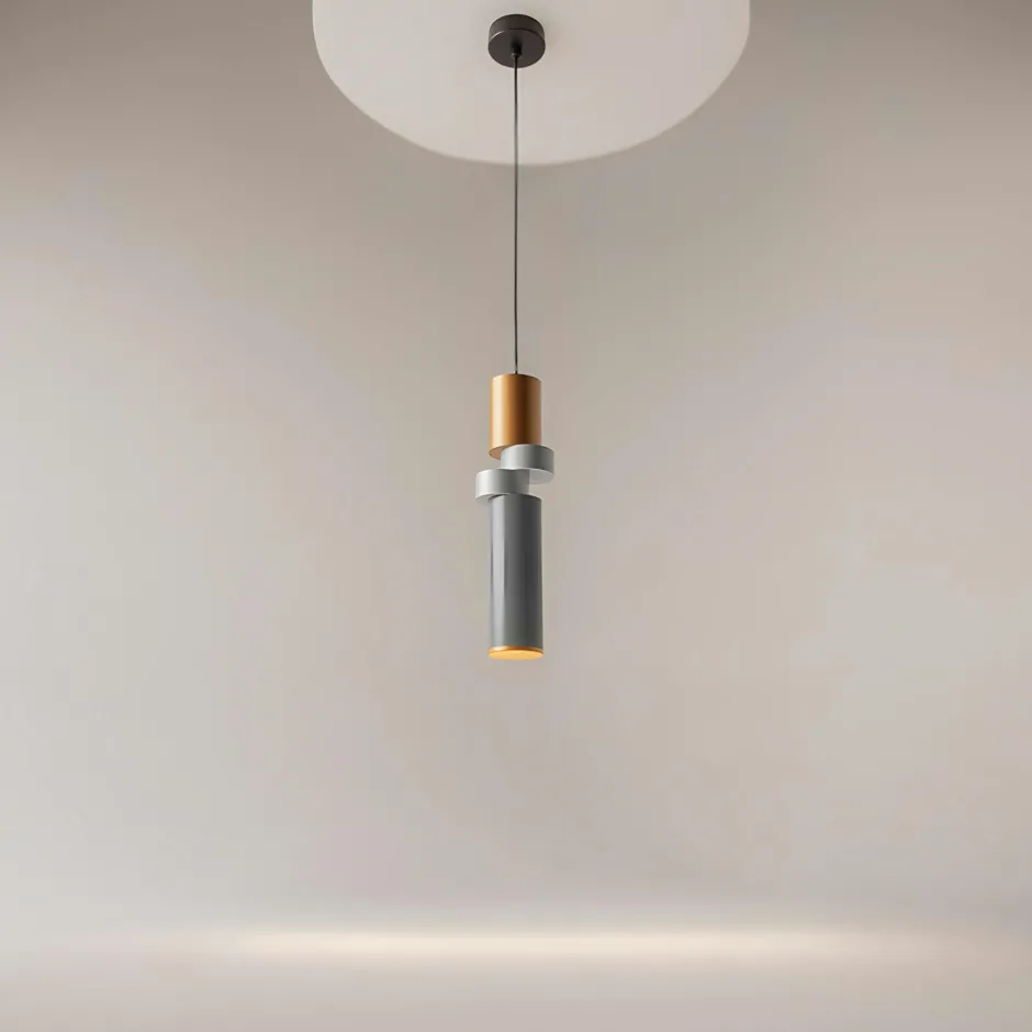 SOLANA Suspensions / Lustres|Suspension design grise & or – tige & anneaux gris