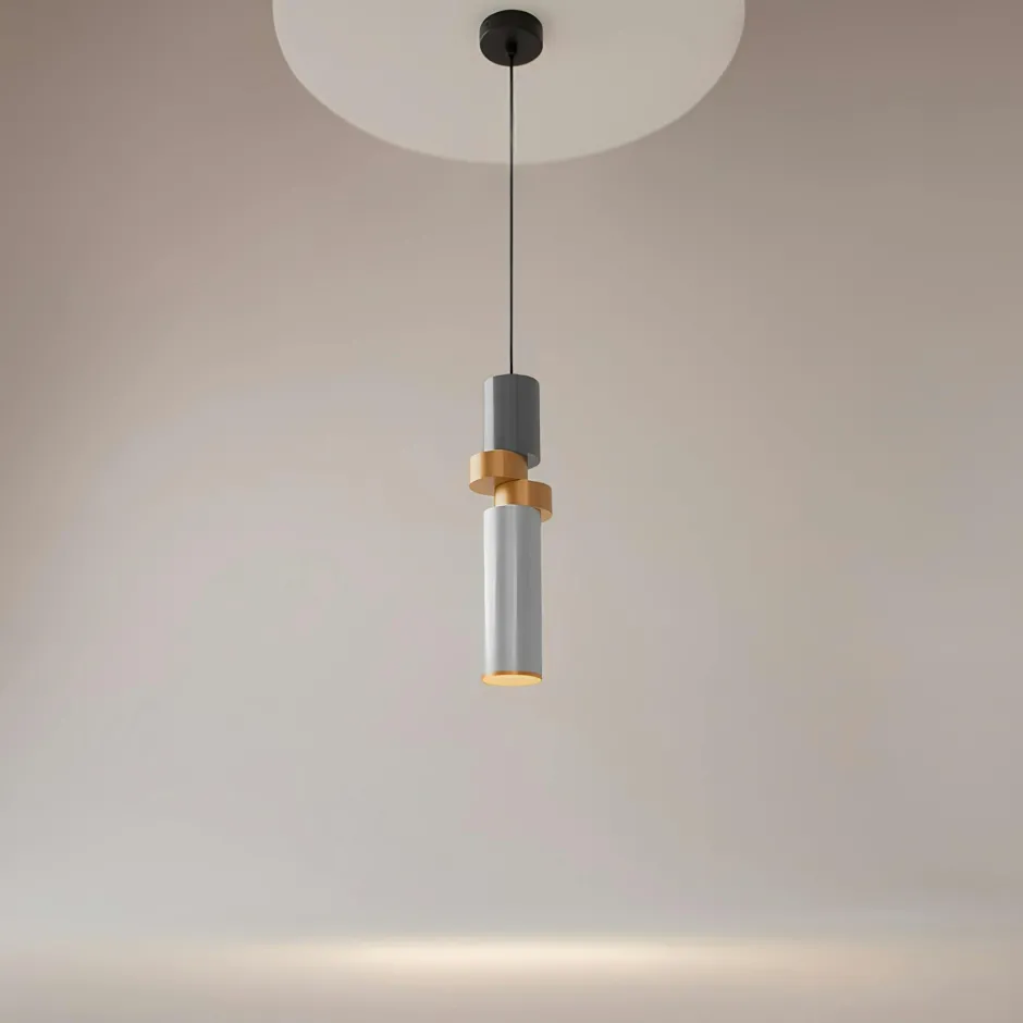 SOLANA Suspensions / Lustres|Suspension design grise & or – tige & anneaux gris