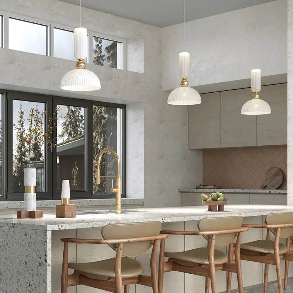 SOLANA Suspensions / Lustres|Suspension design verre ambré forme coupole