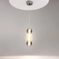 ADA Suspensions / Lustres|Suspension en verre taillé, abat-jour suspendu chromé