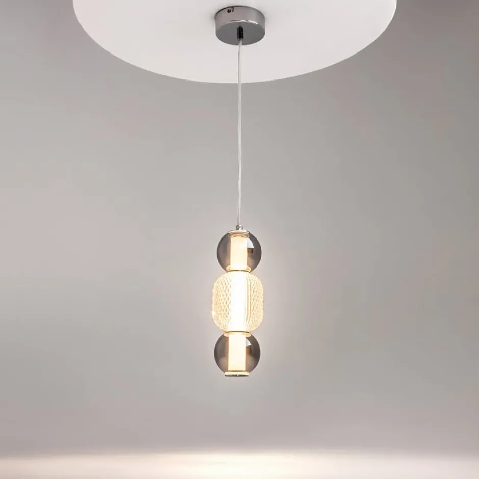 ADA Suspensions / Lustres|Suspension en verre taillé, abat-jour suspendu chromé