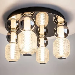 ADA Suspensions / Lustres|Suspension en verre taillé, abat-jour suspendu chromé