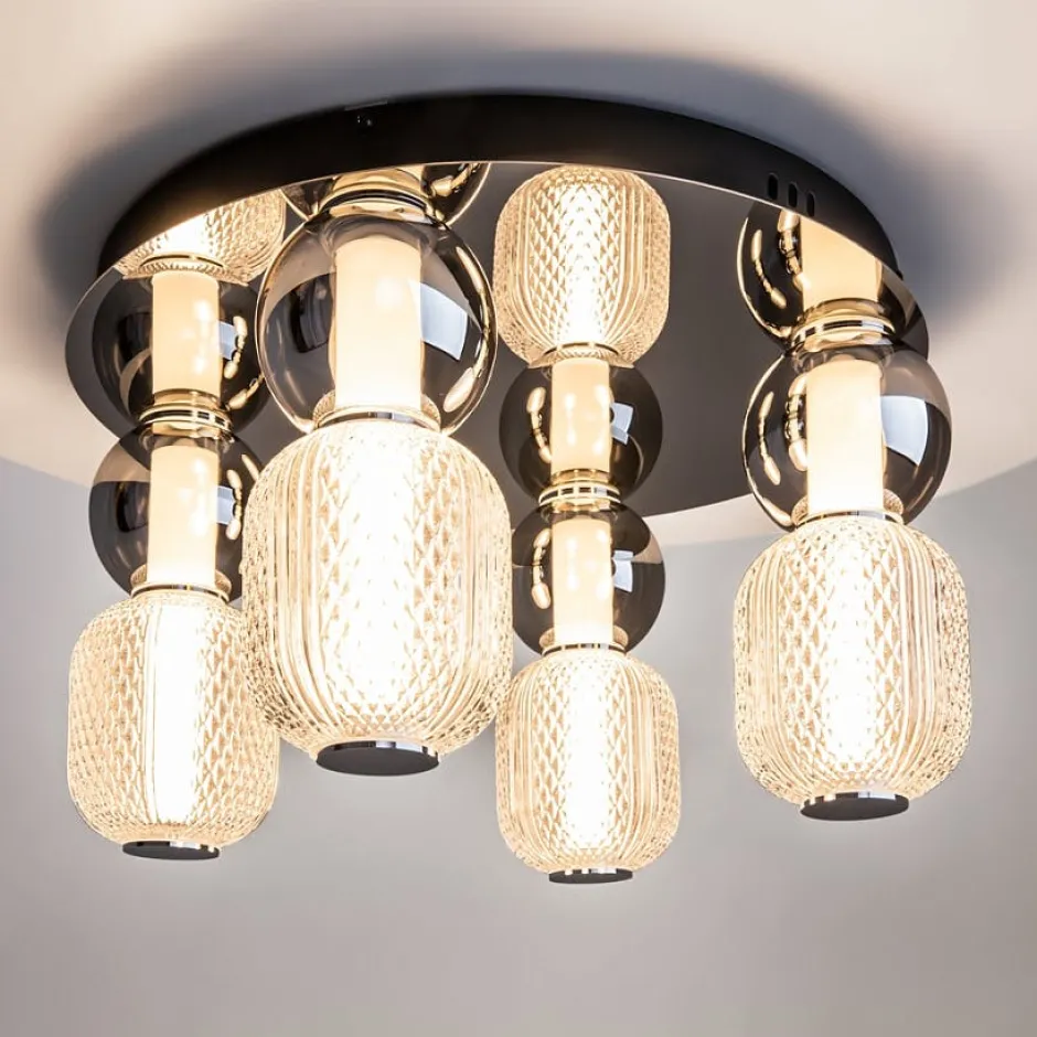 ADA Suspensions / Lustres|Suspension en verre taillé, abat-jour suspendu chromé