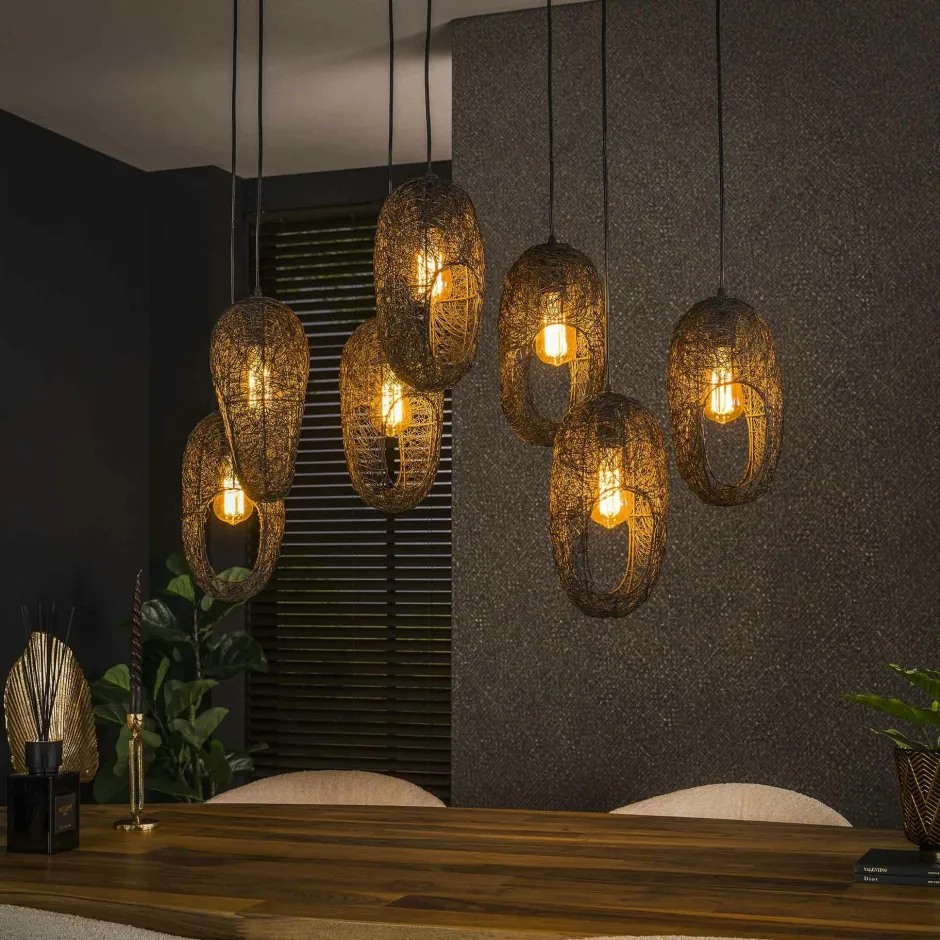 RALF Lampes À Poser·Lampe Style Industriel|Suspensions / Lustres|Suspension filaire 5 abat-jour ouverts