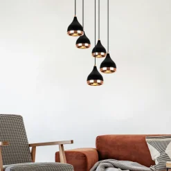 SILE Suspensions / Lustres|Suspension grappe moderne noire & cuivre, 5 abat-jour