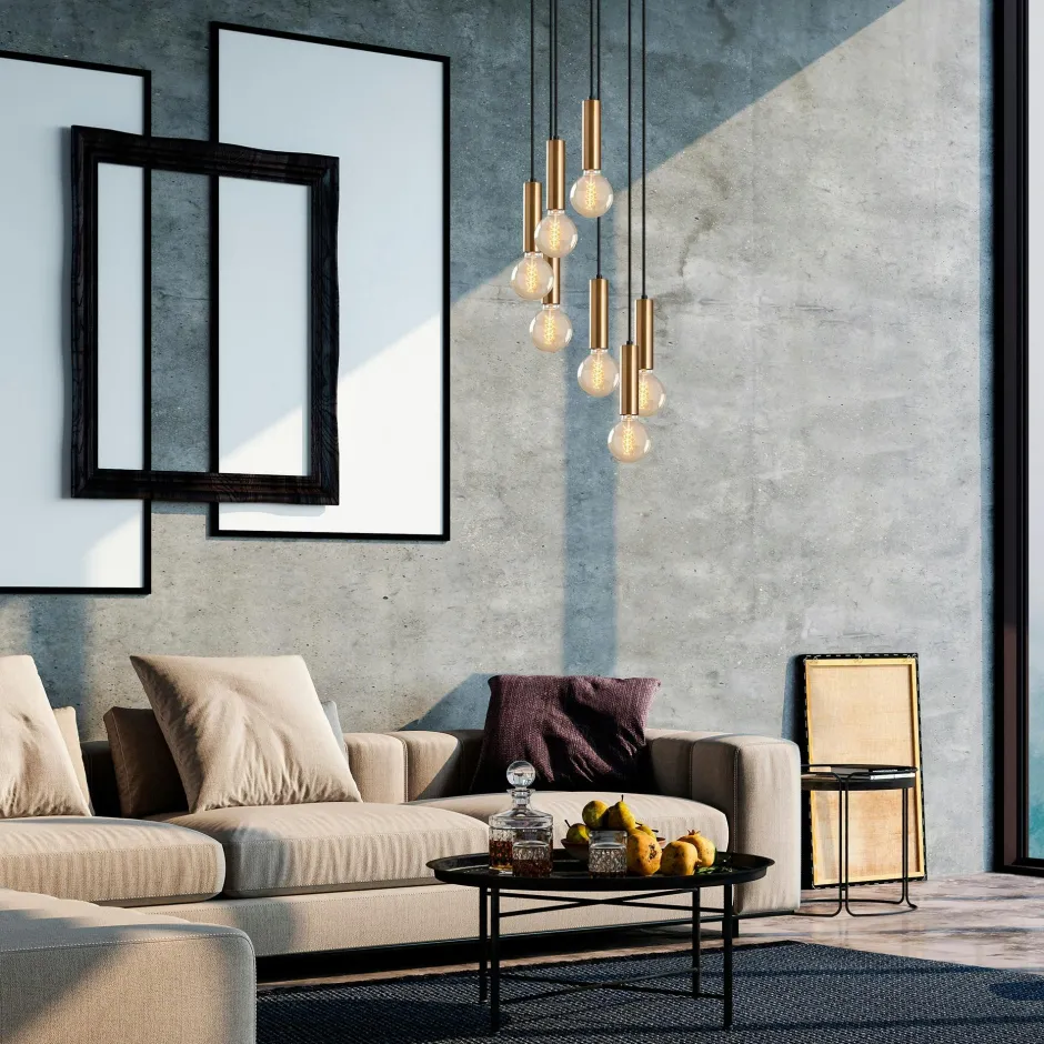 SILE Suspensions / Lustres|Suspension grappe vintage noir et or 7 lampes