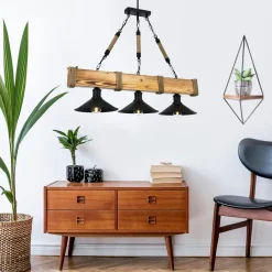 CAMOGLI Suspensions / Lustres|Suspension industrielle bois clair – 3 lampes