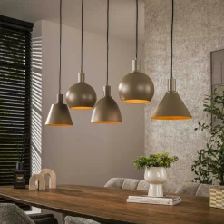 TRIBECA Lampes À Poser·Lampe Style Industriel|Suspensions / Lustres|Suspension îlot cuisine 5 abat-jour métal beige