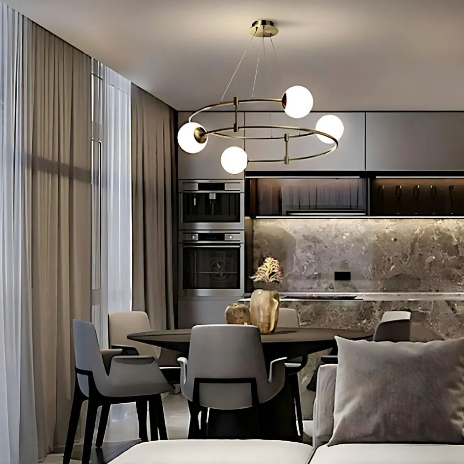 DELTONA Suspensions / Lustres|Suspension moderne - 4 globes sur structure spirale