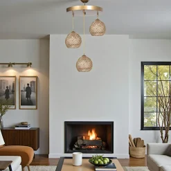 AROSA Suspensions / Lustres|Suspension moderne 3 abat-jour tressés multicolores