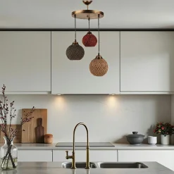 AROSA Suspensions / Lustres|Suspension moderne 3 abat-jour tressés finition dorée