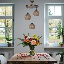 AROSA Suspensions / Lustres|Suspension moderne 3 abat-jour tressés finition bronze