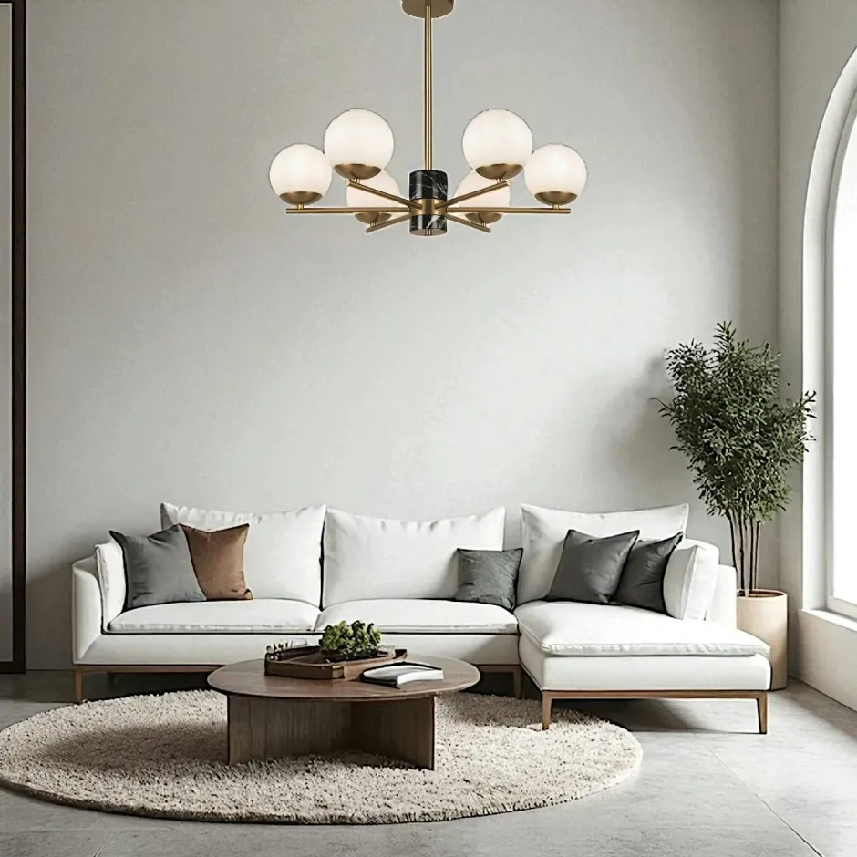 DELTONA Suspensions / Lustres|Suspension moderne – 6 globes & marbre noir