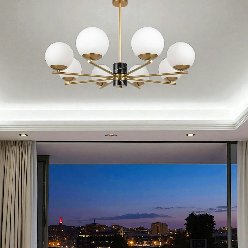 DELTONA Suspensions / Lustres|Suspension moderne – 6 globes & marbre noir