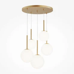 DELTONA Suspensions / Lustres|Suspension moderne blanc & or - 5 globes en grappe