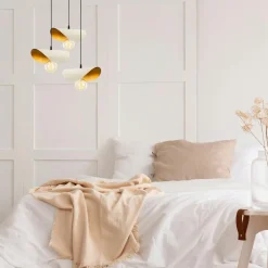 SINOP Suspensions / Lustres|Suspension moderne chic métal crème & doré, 3 abat-jour