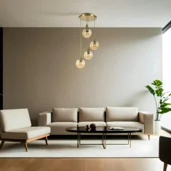SIERRE Suspensions / Lustres|Suspension moderne dorée 4 globes verre dépoli