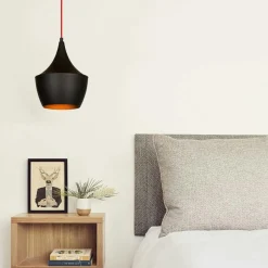 SILE Suspensions / Lustres|Suspension moderne noire mate câble rouge, forme cloche