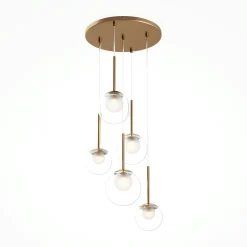 DELTONA Suspensions / Lustres|Suspension moderne verre & or - 5 globes en grappe