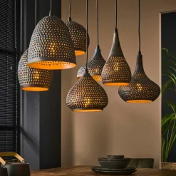Java Suspensions / Lustres|Lampes À Poser·Lampe Style Industriel|Suspension multiple 7 lampes en métal brun sombre