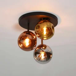 Niagara Univers Déco·Design Contemporain|Suspensions / Lustres|Suspension multiple en verre déformé finition or, cuivre et chrome