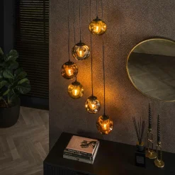 Niagara Univers Déco·Design Contemporain|Suspensions / Lustres|Suspension multiple en verre déformé finition or, cuivre et chrome