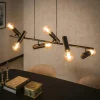 RALF Lampes À Poser·Lampe Style Industriel|Suspensions / Lustres|Suspension salle à manger tige 6 lampes, finition charbon