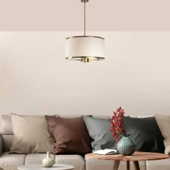 ZURICH Suspensions / Lustres|Suspension salon en tissu – abat-jour écru et or