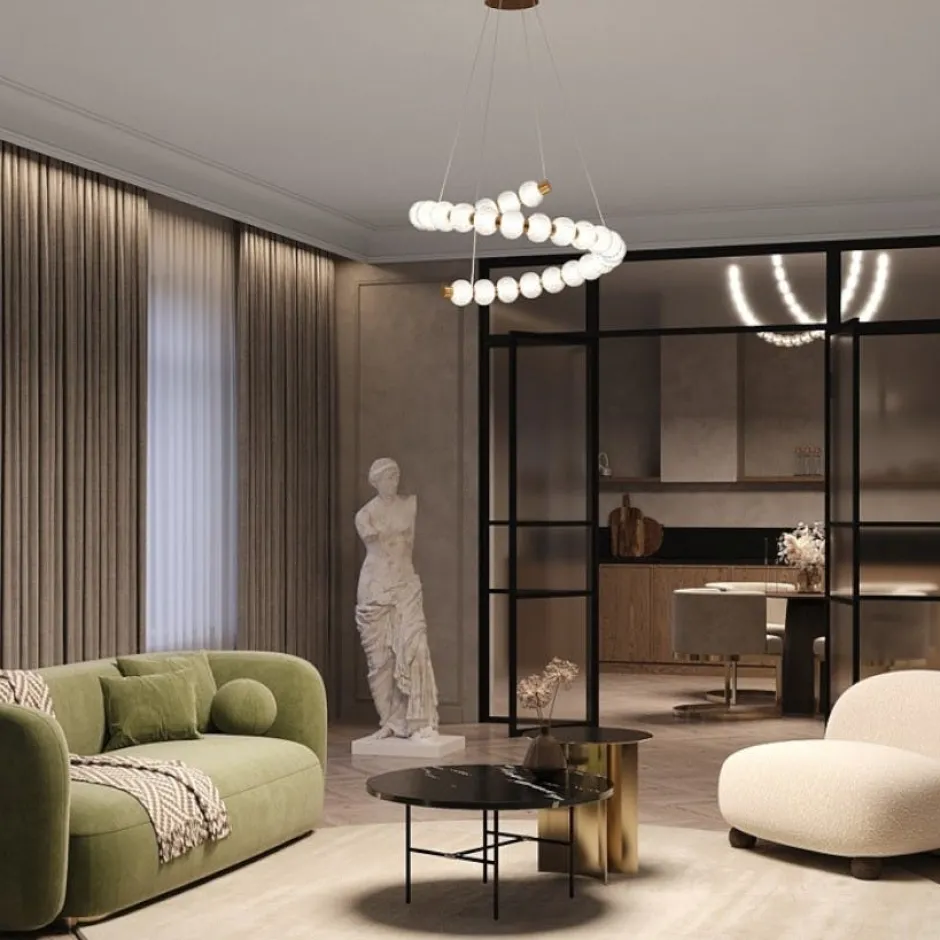 BELLA Suspensions / Lustres|Suspension salon en verre - perles ciselées spirale