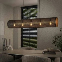 RALF Lampes À Poser·Lampe Style Industriel|Suspensions / Lustres|Suspension tube en métal noir perforé 7 lampes