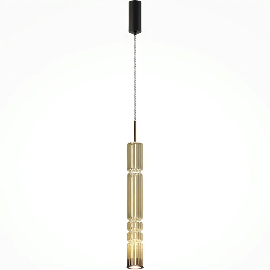 SOLANA Suspensions / Lustres|Suspension design LED – abat‑jour verre taillé ambré