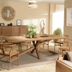 Swing Tables Pied Central|Tables À Manger En Bois|Table à manger 240 cm en teck recyclé massif pied mikado bois